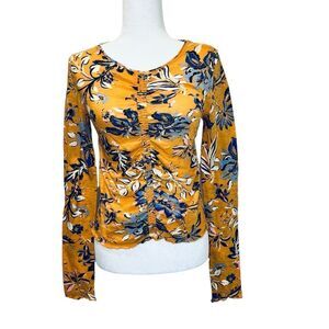 FREE PEOPLE Dreamed Of You Ruched Long Sleeve Honey Combo Top